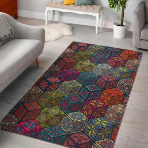 Bohemian Indian Box Pattern Area Rug Bohemian Rug Floor Decor