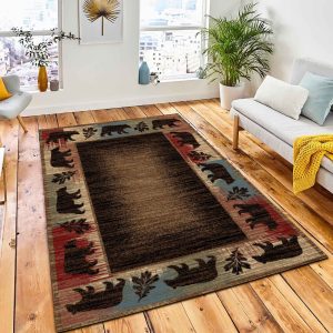 Border Bears Area Rug Rustic Cabin & Lodge Area Rug Home Decor Rug