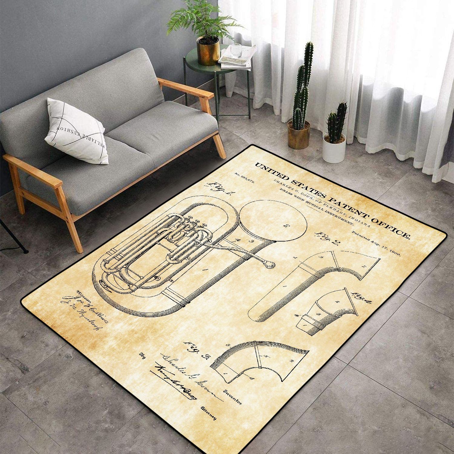 Brass Wind Instrument Patent Print Aak572 Area Rug For Living Room Bedroom Rug Home Decor Brass Wind Instrument Patent Print Aak572 Area Rug For Living Room Bedroom Rug Home Decor