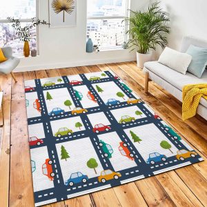 Bright Seamless Background Road Cars Rug Carpet Kids Rug Home Decor