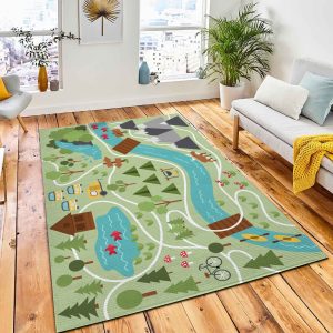 Camping Map Summer Camp Background Area Rug Carpet Kids Rug Room Decor