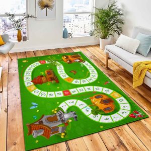 Cartoon Animals Fairy Houses Vector Rug Kid Play Rug Home Decor