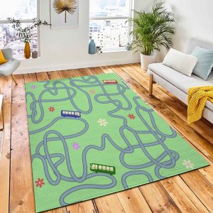 Cartoon Bus On Road Seamless Rug Carpet Nursery Rug Home Decor