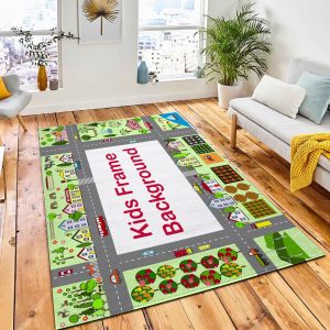 Cartoon City Frame Houses Garden Area Carpet Rug Kid Play Rug Room Decor