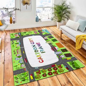 Cartoon City Frame Houses Garden Area Rug Carpet Kids Rug Room Decor