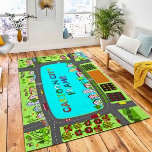 Cartoon City Frame Houses Garden Area Rug Nursery Rug Home Decor