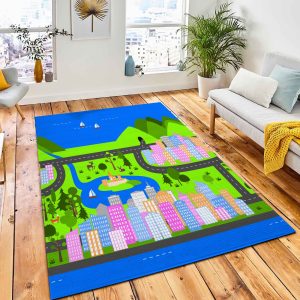 Cartoon City Map Landscape Cities Rug Kids Rug Home Decor