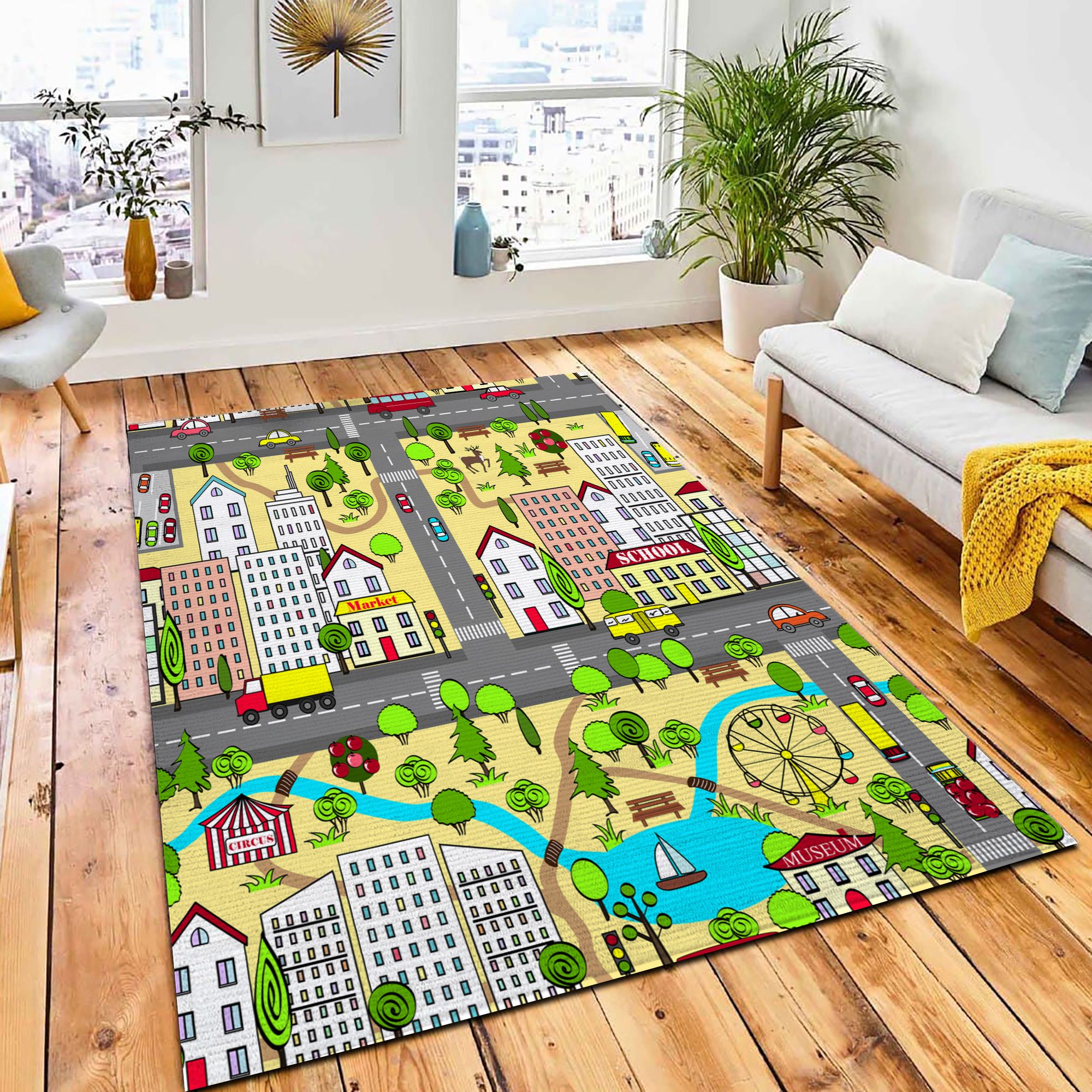 Cartoon City Vector Landscape Kids Area Carpet Rug City Rug Room Decor Cartoon City Vector Landscape Kids Area Carpet Rug City Rug Room Decor