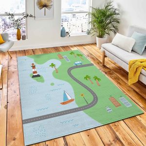 Cartoon Cute Kids Map Car Rug Carpet Nursery Rug Room Decor