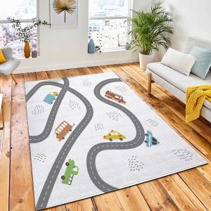 Cartoon Cute Kids Map Car Rug City Rug Room Decor
