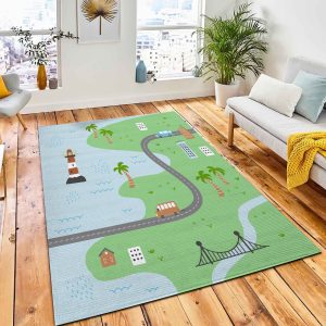 Cartoon Cute Kids Map Car Rug Nursery Rug Home Decor