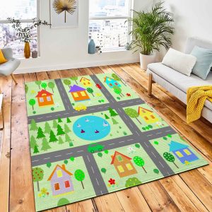 Cartoon Map City Houses Seamless Rug City Rug Home Decor