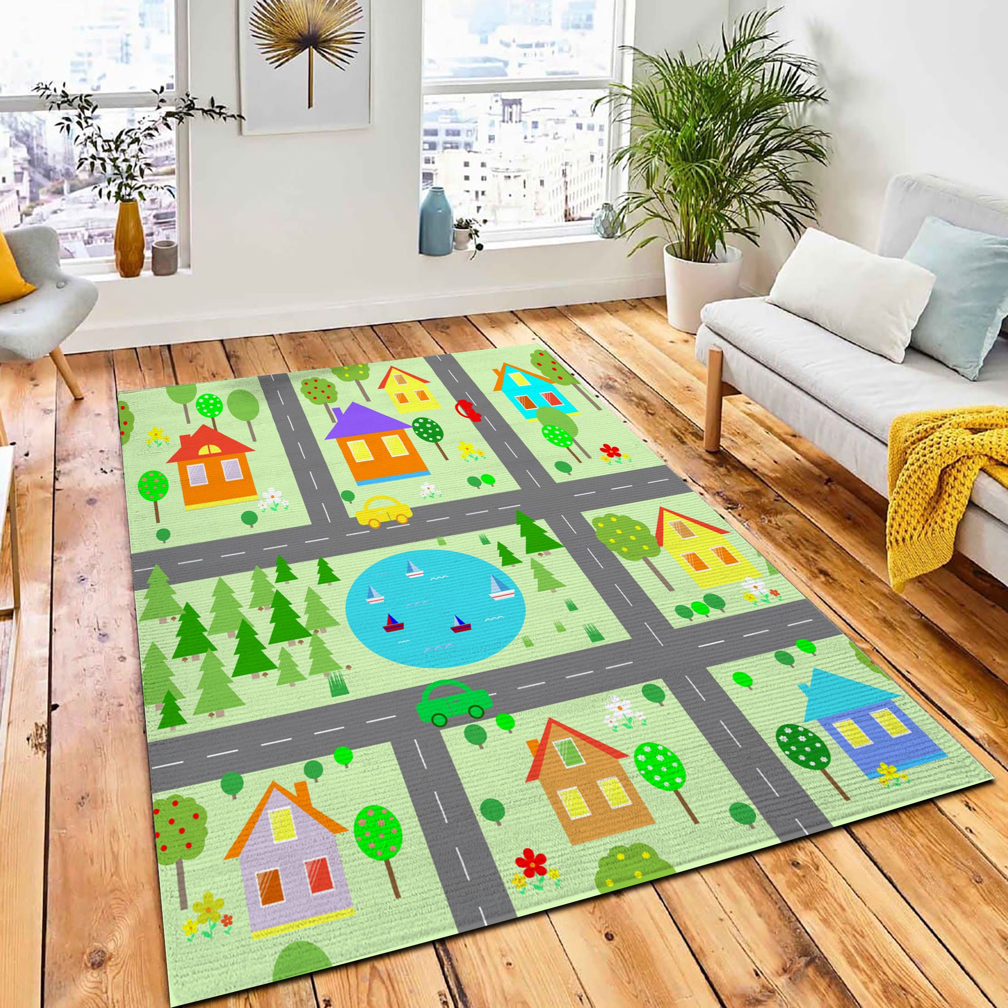 Cartoon Map City Houses Seamless Rug City Rug Home Decor Cartoon Map City Houses Seamless Rug City Rug Home Decor