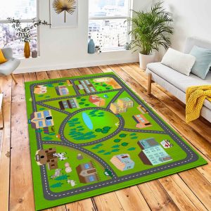 Cartoon Map Roads Cars Houses Carpet Rug Kid Play Rug Room Decor