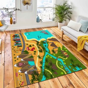 Cartoon Map Sea Mountains River Rug Carpet Nursery Rug Home Decor