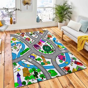 Cartoon Map Seamless Pattern Roads Area Rug Carpet Kid Play Rug Room Decor