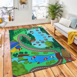 Cartoon Map Town Area Rug Kids Rug Room Decor