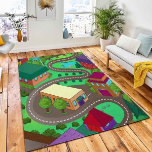 Cartoon Map Town Carpet Rug Kid Play Rug Home Decor