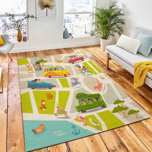 Cartoon Map Vector Happy People Rug Carpet City Rug Room Decor