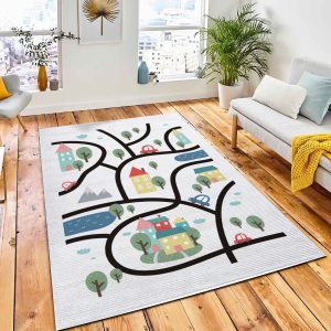 Cartoon Roads House Tree Car Area Carpet Rug Kids Rug Room Decor
