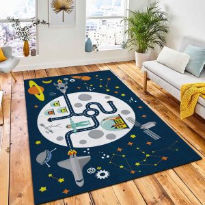 Cartoon Space Map Pattern Area Rug City Rug Home Decor