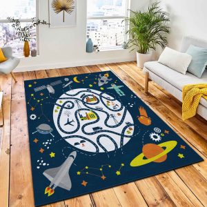 Cartoon Space Map Pattern Rug Carpet Kids Rug Home Decor