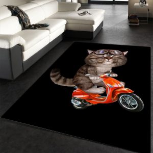 Cat Joyride On A Scooter Area Rug For Christmas Bedroom Family Gift Decor Area Rug For Living Room Bedroom Rug Home Decor