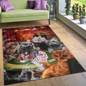 Cat Playing Poker Game Area Rug Carpet Bedroom Us Gift Decor Area Rug For Living Room Bedroom Rug Home Decor