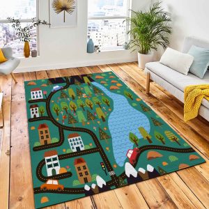 Childish Seamless Pattern Mountains River Area Rug Carpet Nursery Rug Room Decor