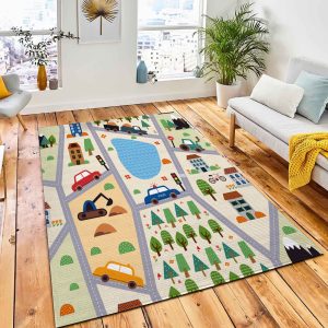 Childish Seamless Pattern Mountains River Area Rug Kids Rug Room Decor