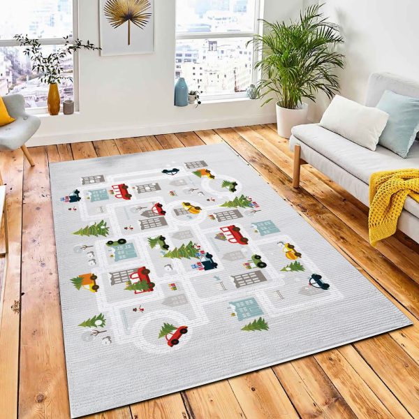 Christmas Illustration Map Winter City Rug Kid Play Rug Room Decor
