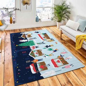 Christmas Market Vector Illustration Festive Rug Carpet Kid Play Rug Home Decor