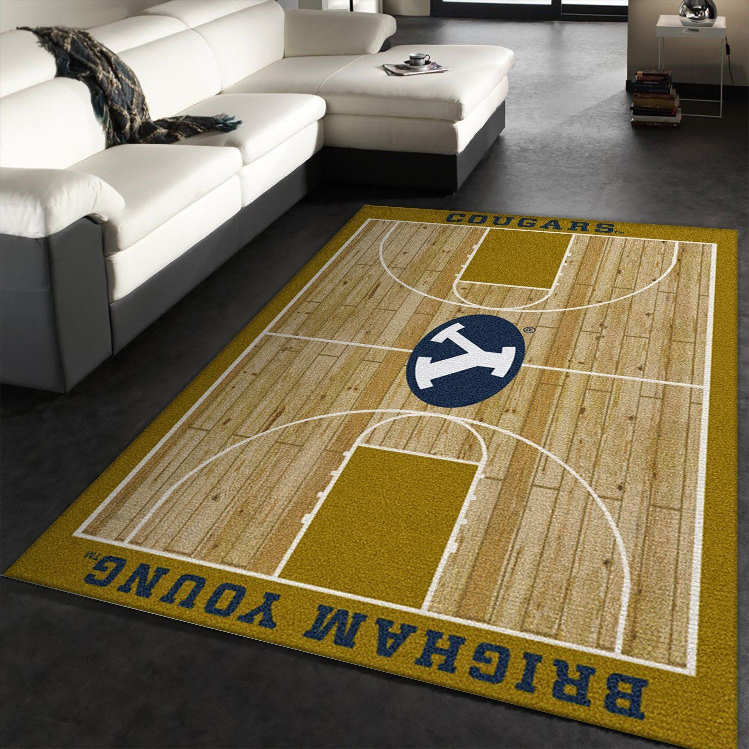College Home Court Brigham Young Basketball Team Logo Area Rug Living Room Rug Christmas Gift Decor College Home Court Brigham Young Basketball Team Logo Area Rug Living Room Rug Christmas Gift Decor