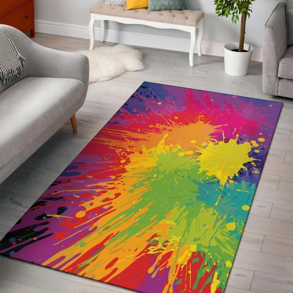 Colorful Paint Splatter Abstract Area Rug Carpet Colorful Paint Splatter Abstract Area Rug Carpet