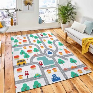 Colorful Town Flat Seamless Pattern Area Rug Carpet Kid Play Rug Room Decor