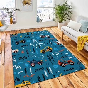 Colorful Toy Racing Cars Vector Area Rug Carpet Kids Rug Room Decor
