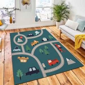 Cute Childrens Illustration City Cars Area Rug Kids Rug Room Decor