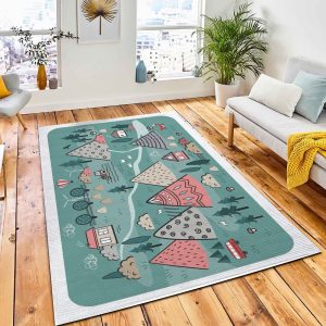 Cute Hand Drawn Scandinavian Vector Area Rug Kid Play Rug Home Decor