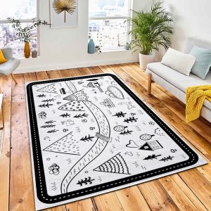 Cute Hand Drawn Scandinavian Vector Carpet Rug Kid Play Rug Home Decor