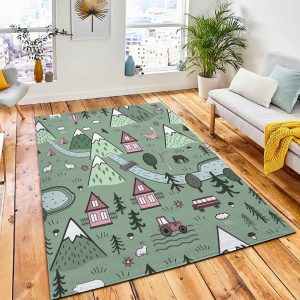 Cute Hand Drawn Scandinavian Vector Carpet Rug Kid Play Rug Room Decor