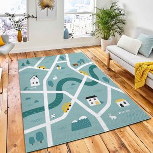 Cute Kids Map Roads Houses Area Carpet Rug Kids Rug Home Decor