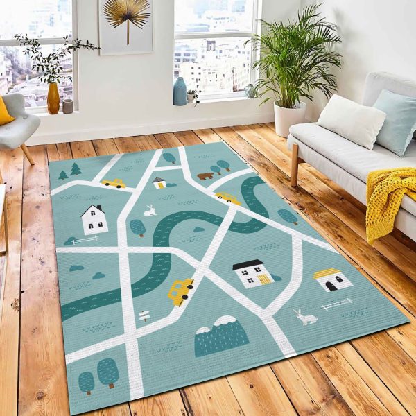 Cute Kids Map Roads Houses Area Carpet Rug Kids Rug Home Decor