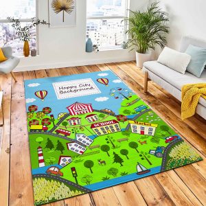 Cute Pattern Houses Sea Roads Area Rug Nursery Rug Home Decor