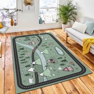 Cute Road Play Mat Scandinavian Area Rug Kid Play Rug Room Decor