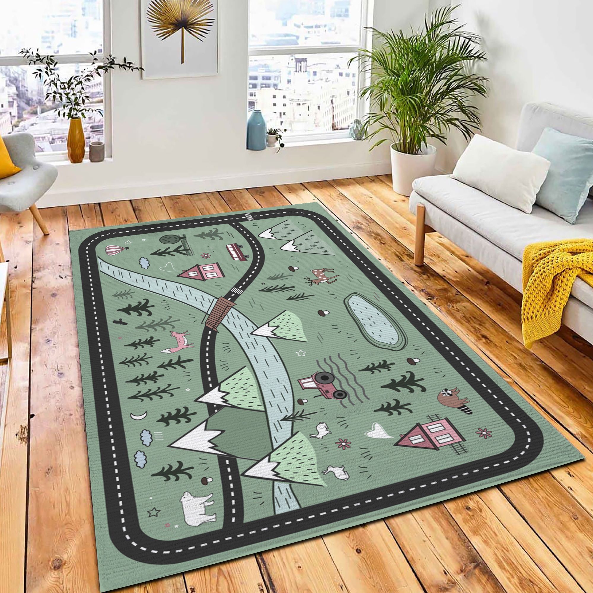 Cute Road Play Mat Scandinavian Area Rug Kid Play Rug Room Decor Cute Road Play Mat Scandinavian Area Rug Kid Play Rug Room Decor