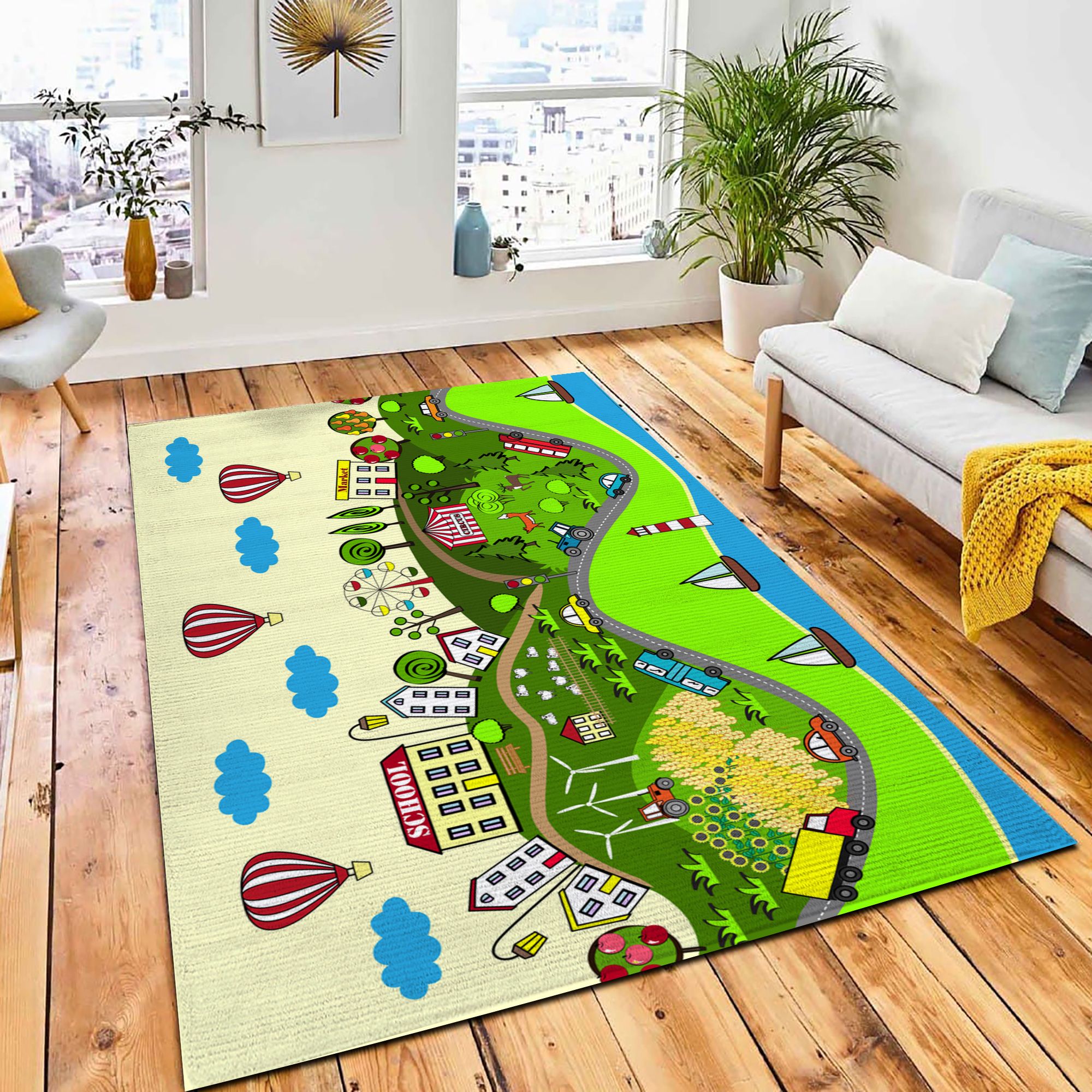 Cute Seamless Pattern Houses Sea Area Rug Kid Play Rug Room Decor Cute Seamless Pattern Houses Sea Area Rug Kid Play Rug Room Decor