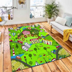 Cute Seamless Pattern Houses Sea Rug City Rug Room Decor