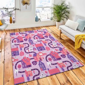 Cute Seamless Pattern Road Houses Area Rug Carpet Nursery Rug Room Decor