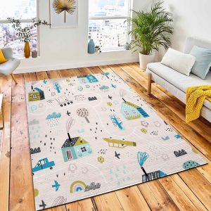 Cute Seamless Pattern Village Forest Area Rug Carpet Nursery Rug Home Decor