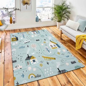 Cute Seamless Pattern Village Forest Carpet Rug Nursery Rug Home Decor